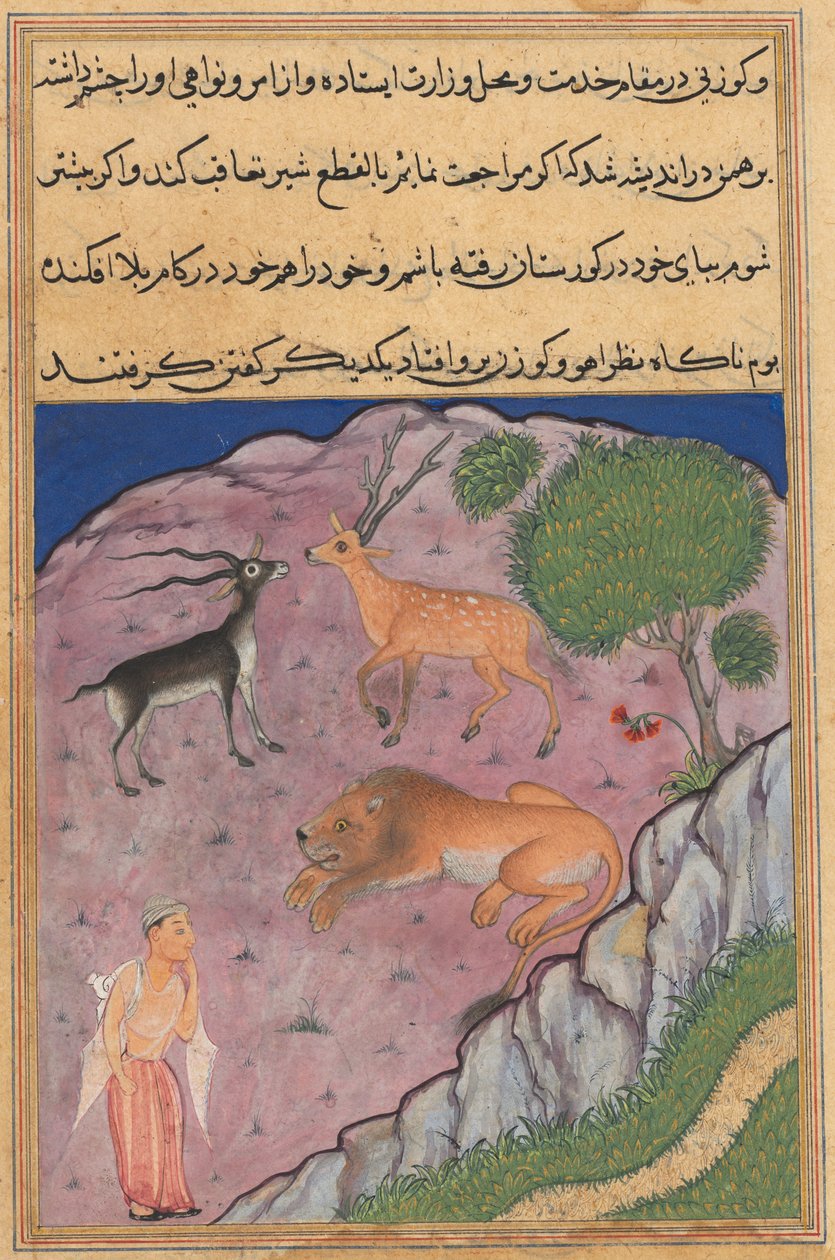 Seite aus Geschichten eines Papageis Tuti-nama: Einundzwanzigste Nacht: Der Brahmane..., um 1560 von Unbekannt