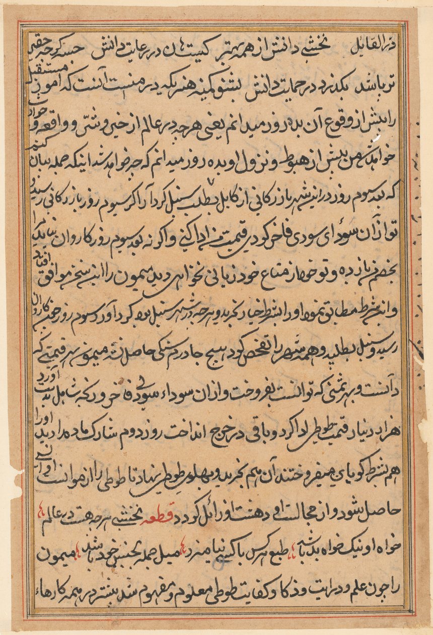 Seite aus Geschichten eines Papageis Tuti-nama: Textseite, ca. 1560 von Unbekannt
