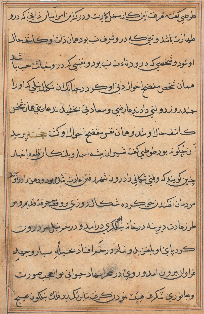 Seite aus Geschichten eines Papageis Tuti-nama: Textseite, ca. 1560 von Unbekannt