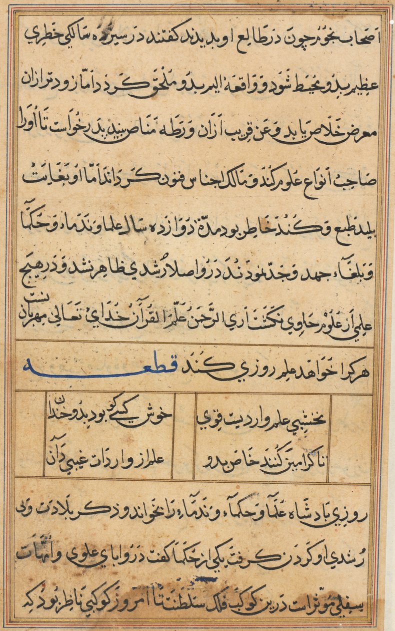 Seite aus Geschichten eines Papageis Tuti-nama: Textseite, ca. 1560 von Unbekannt