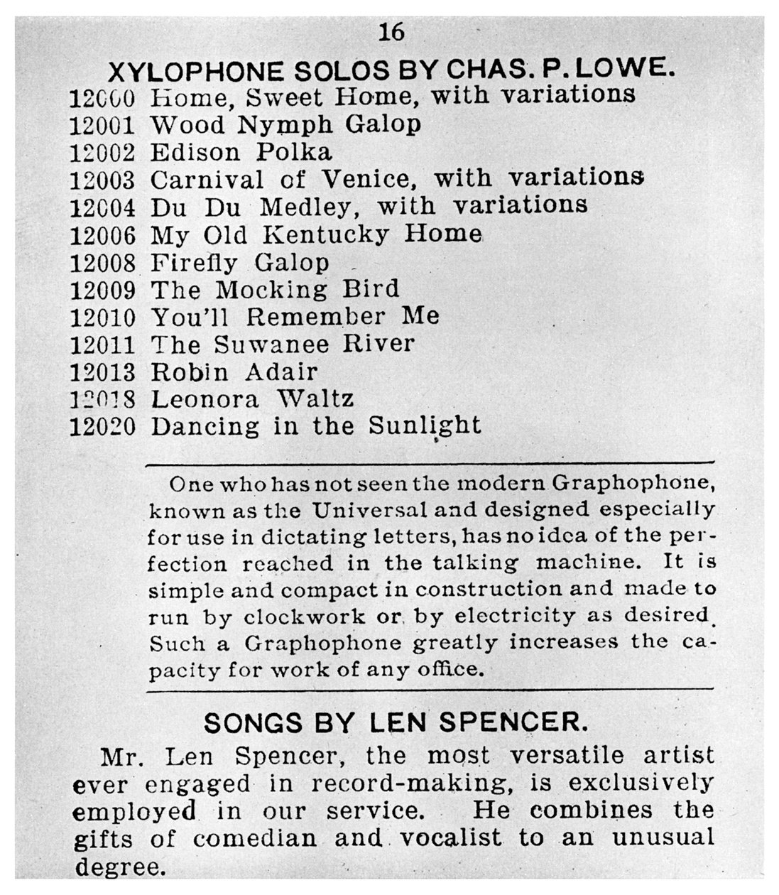 Seite aus dem ersten kolumbianischen Grammophon-Katalog, um 1898 von Unbekannt