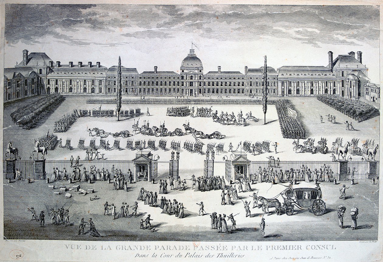 Parade der Truppen während der großen Parade, Tuilerienpalast, 19. Jahrhundert von Unbekannt