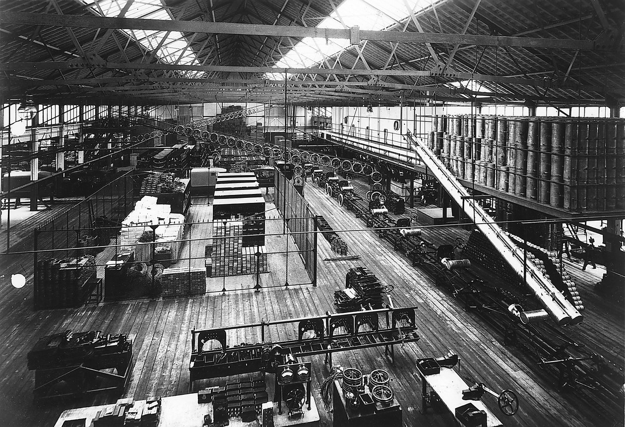 Teil der Produktionslinie in Fords Highland Park Fabrik, Detroit, Michigan, USA (ca. 1914) von Unbekannt