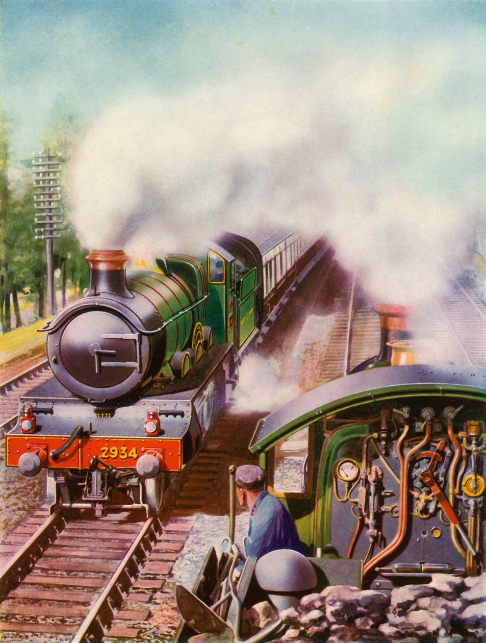Vorbeifahrt mit Geschwindigkeit. Eine ungewöhnliche Ansicht vom Tender einer Güterlokomotive, 1935-36 von Unbekannt