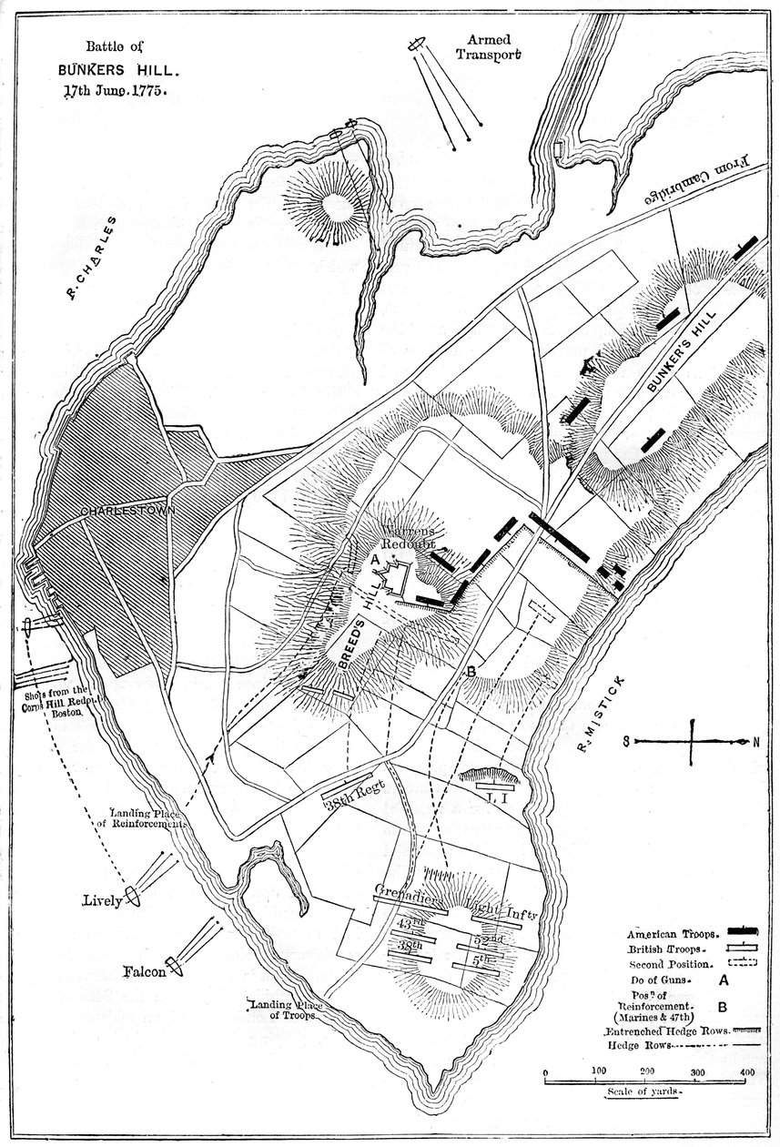 Plan der Schlacht von Bunker Hill, Boston, Massachusetts, 1775 ca. 1880 von Unbekannt