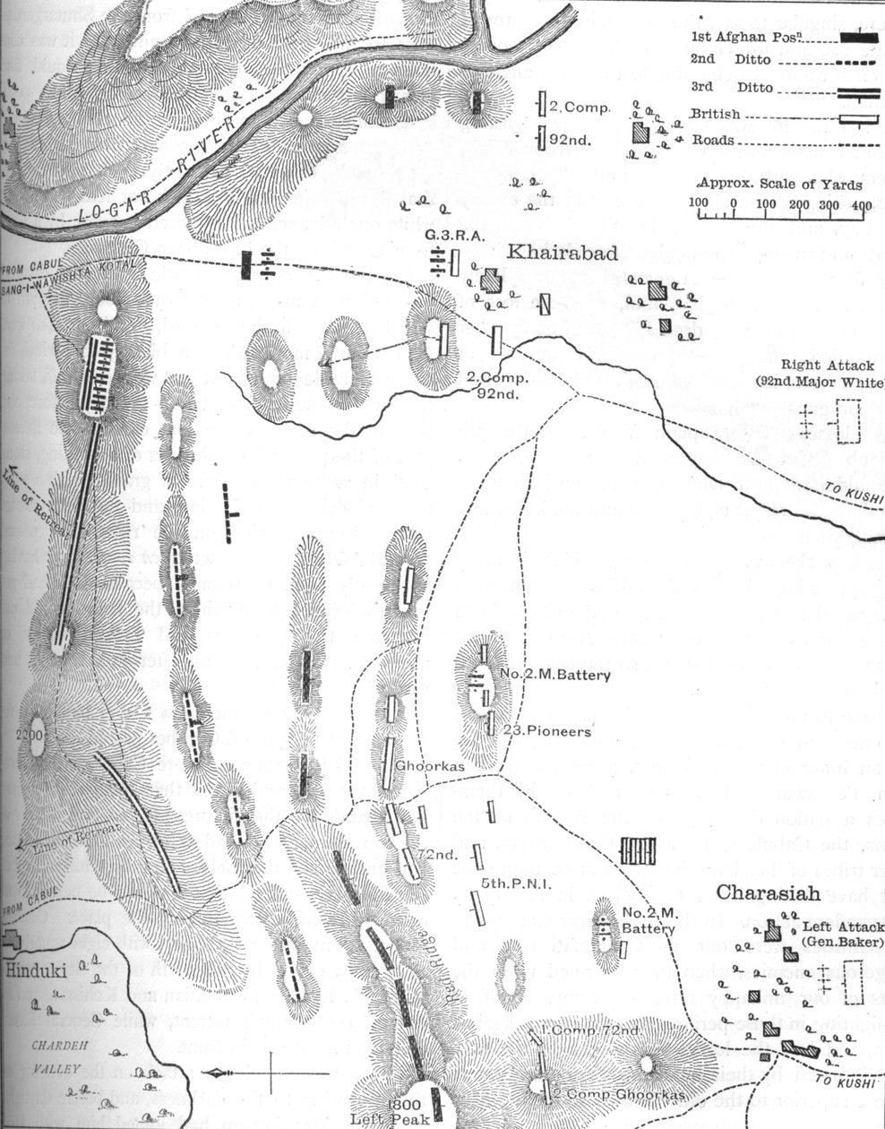 Plan der Schlacht von Charasiah, 6. Oktober 1879 von Unbekannt