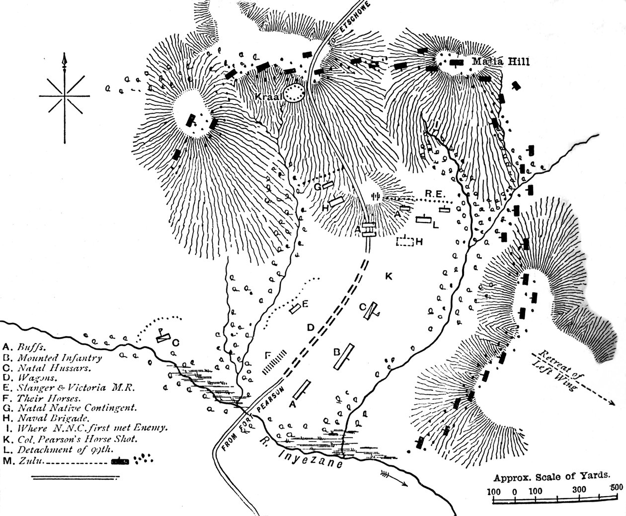 Plan des Kampfes bei Inyezane, 22. Januar 1879, ca. 1880 von Unbekannt