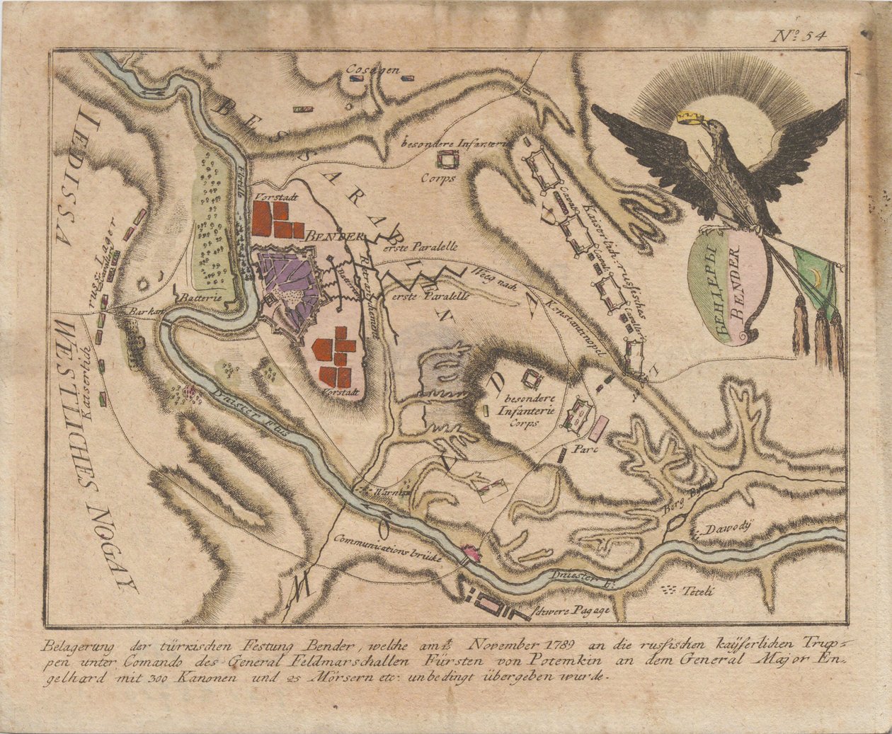 Plan der Belagerung der türkischen Festung Bender durch die russische Armee im November 1789, 1789 von Unbekannt