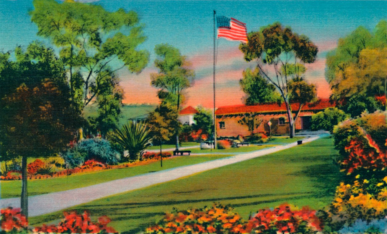 Platz, an dem 1846 die erste amerikanische Flagge in Kalifornien gehisst wurde. San Diego, Kalifornien, ca. 1940 von Unbekannt