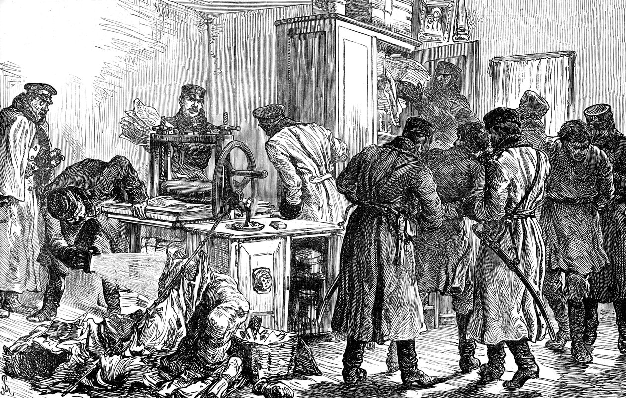 Polizei entdeckt eine nihilistische Druckerei, St. Petersburg, Russland, 1887 von Unbekannt