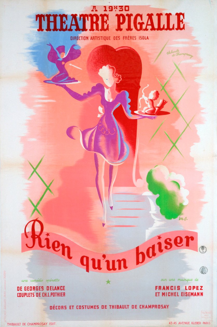 Plakat für Just a Kiss, am Théâtre Pigalle, Paris, 20. Jahrhundert von Unbekannt