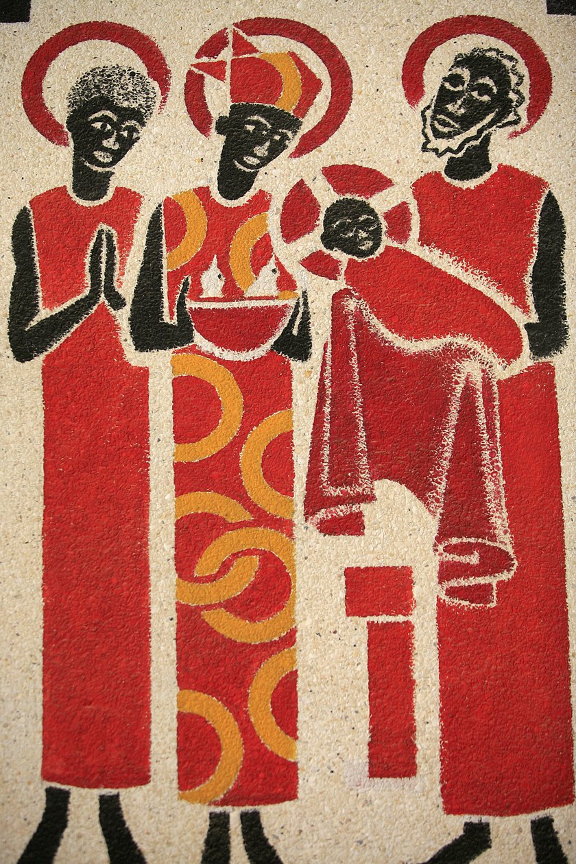 Darstellung Jesu im Tempel, Fresko in der Abteikirche Keur Moussa, entworfen und gemalt 1963 von Dom Georges Saget, Keur Moussa, Senegal von Unbekannt