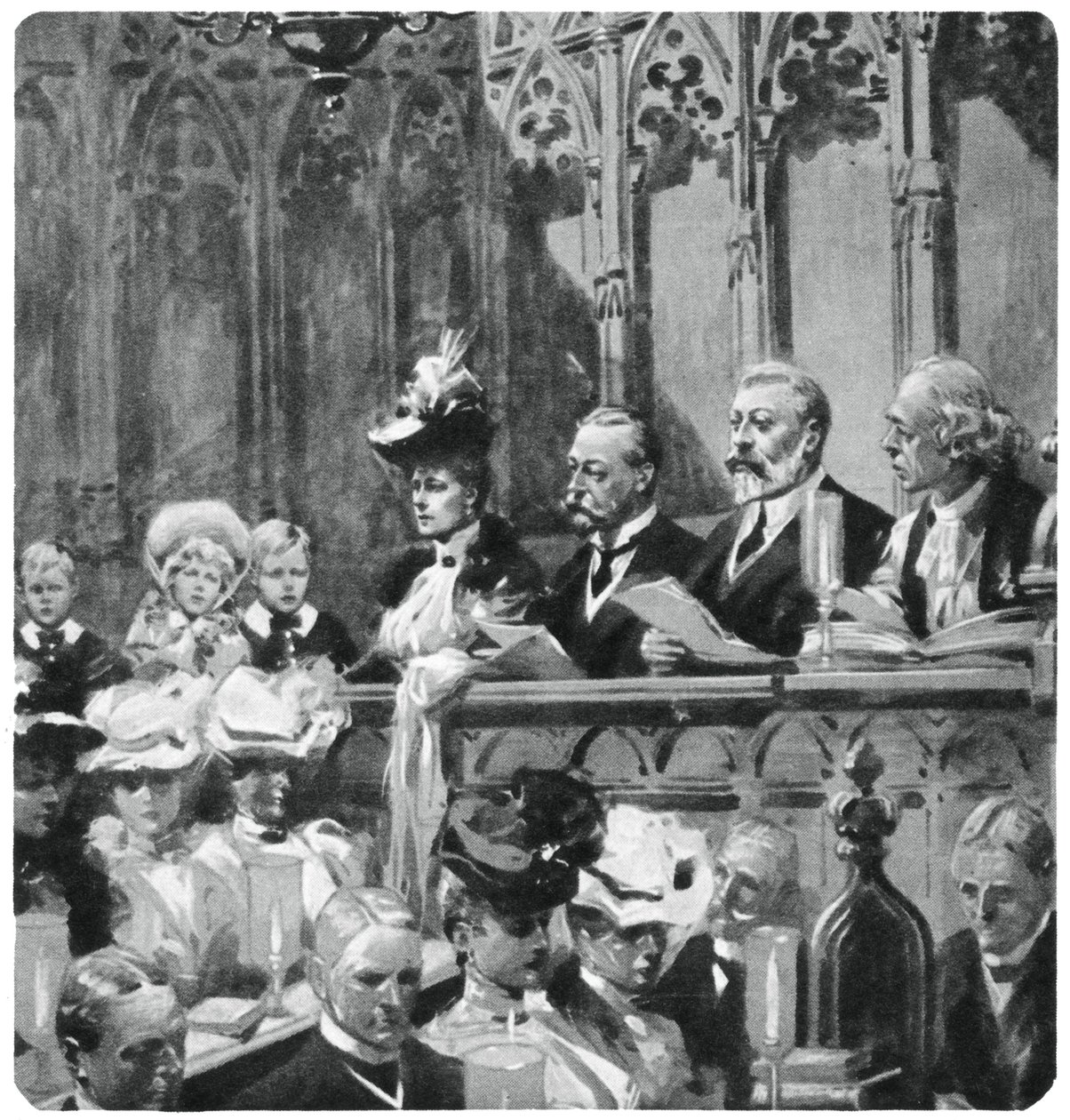 Prinz Albert beim Dankgottesdienst in der Abtei für die sichere Rückkehr seiner Eltern aus Indien, 1906, 1937 von Unbekannt