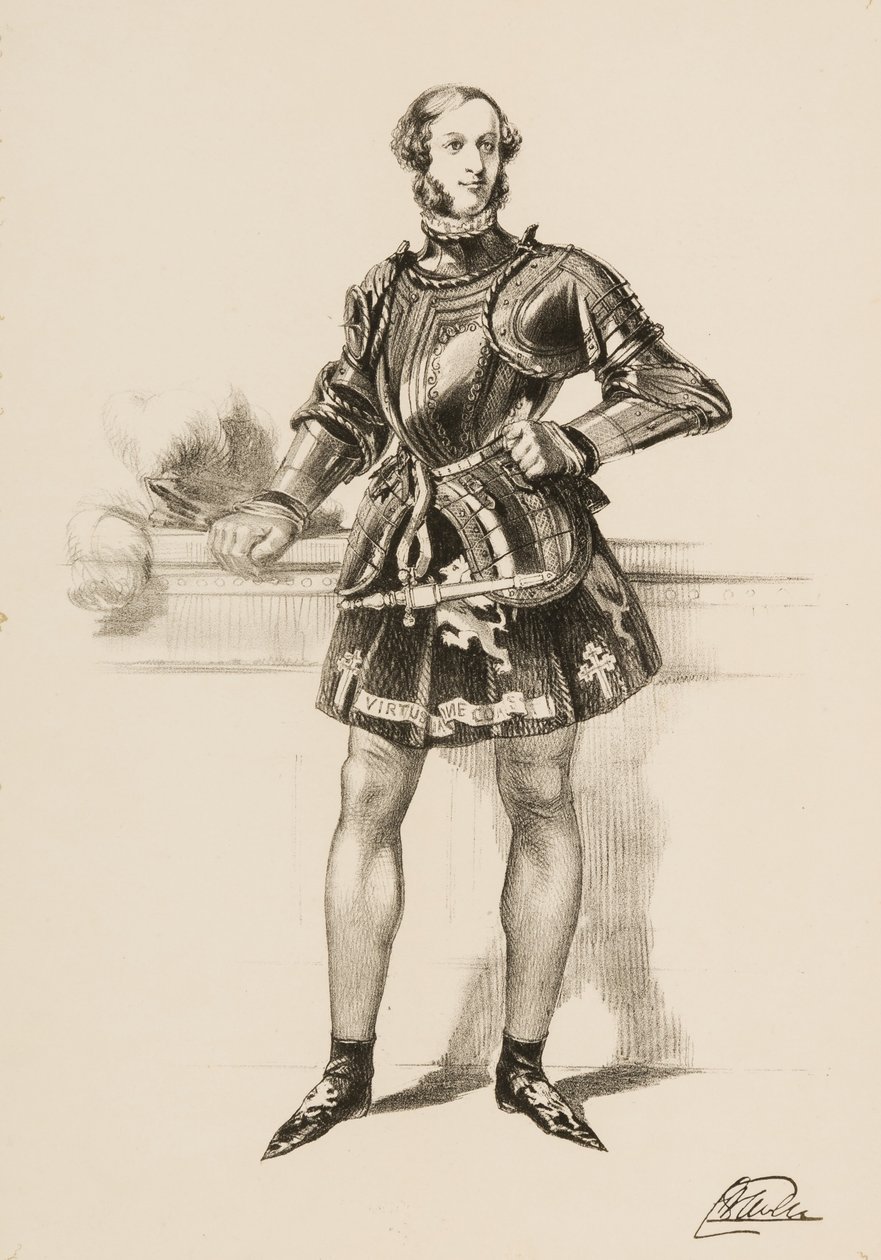 Druck von William 2. Earl of Craven im Kostüm des Eglinton-Turniers 1839 von Unbekannt