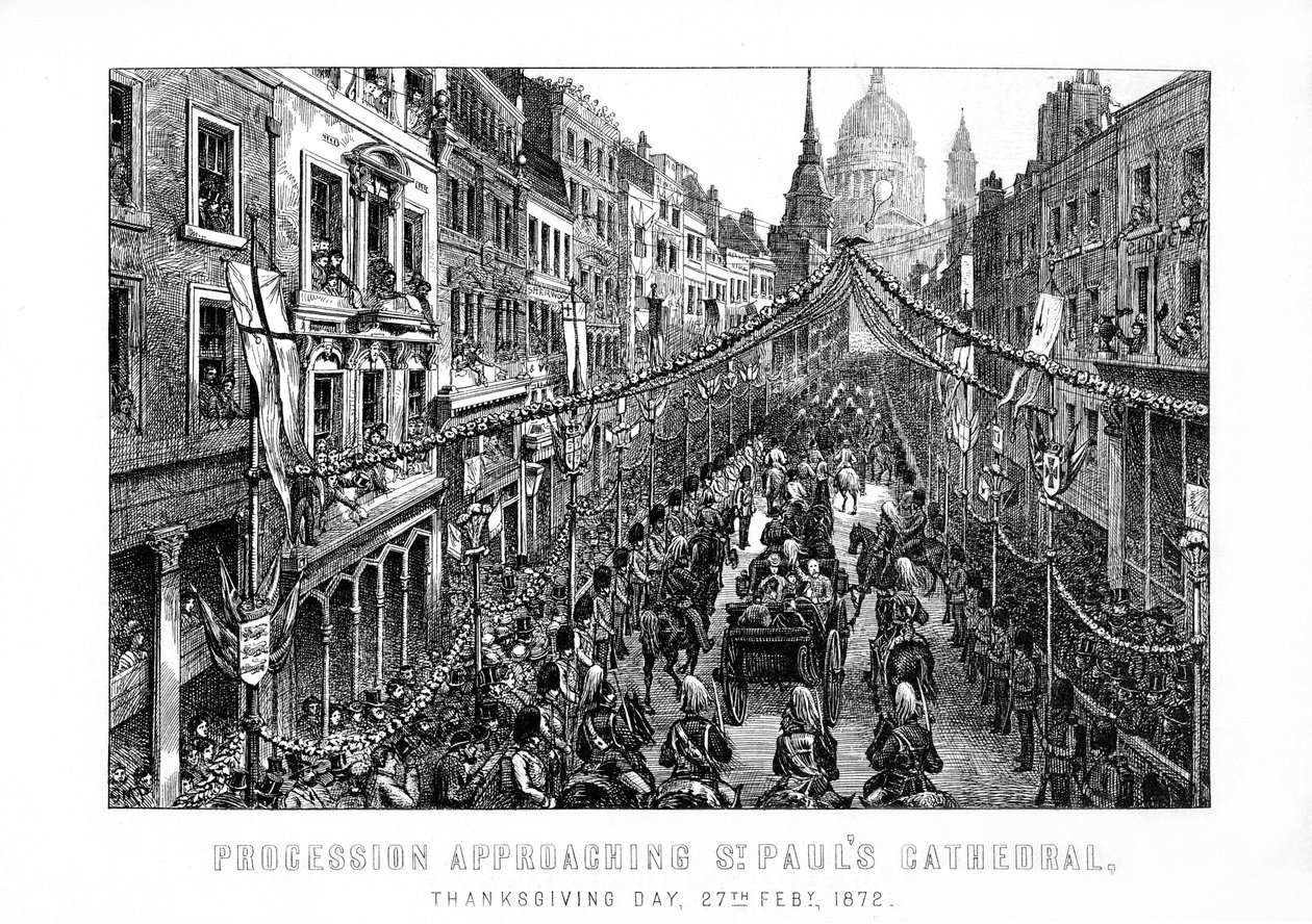 Prozession nähert sich der St. Pauls Kathedrale, Erntedankfest, 27. Februar, 1872, 1899 von Unbekannt