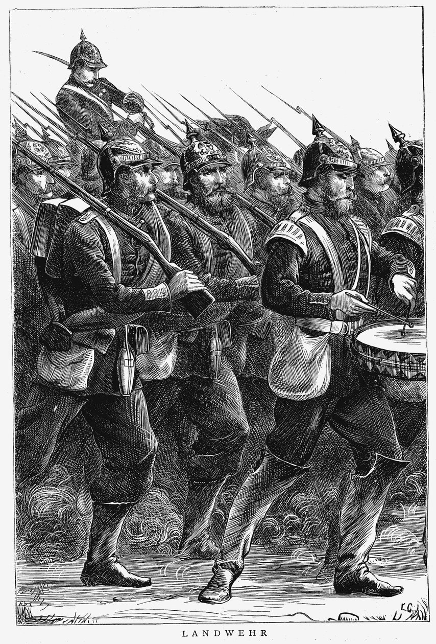 Preußische Soldaten auf dem Marsch, Deutsch-Französischer Krieg, September 1870 von Unbekannt