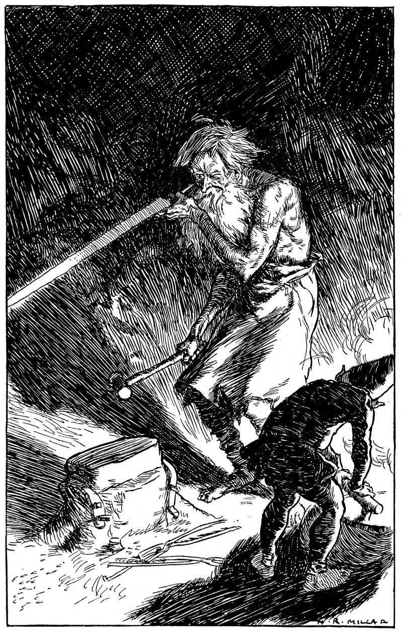 Puck hilft Wayland, dem Schmied der Götter, ein Schwert zu schmieden von Unbekannt