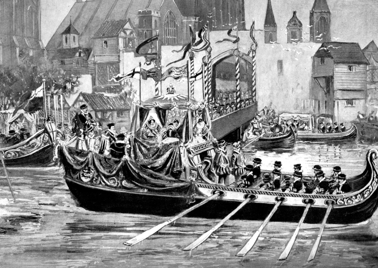 Krönungsprozession von Königin Elizabeth auf der Themse, London, 1558 von Unbekannt