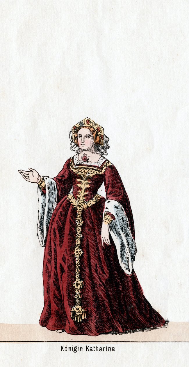 Königin Katharina, Kostümentwurf für Shakespeares Stück, Heinrich VIII., 19. Jahrhundert von Unbekannt