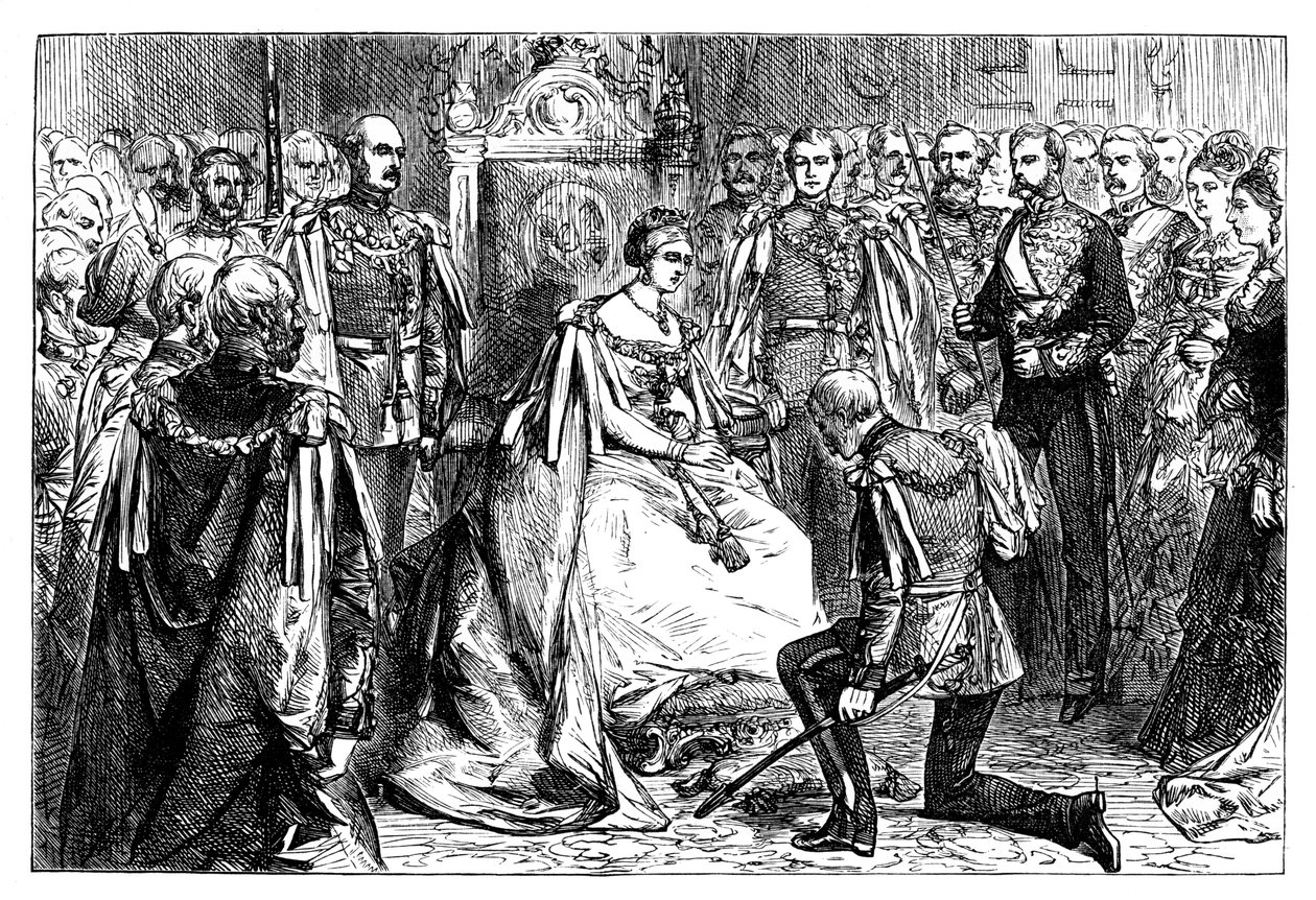 Königin Victoria hält die erste Investitur des Ordens des Sterns von Indien, um 1861 von Unbekannt