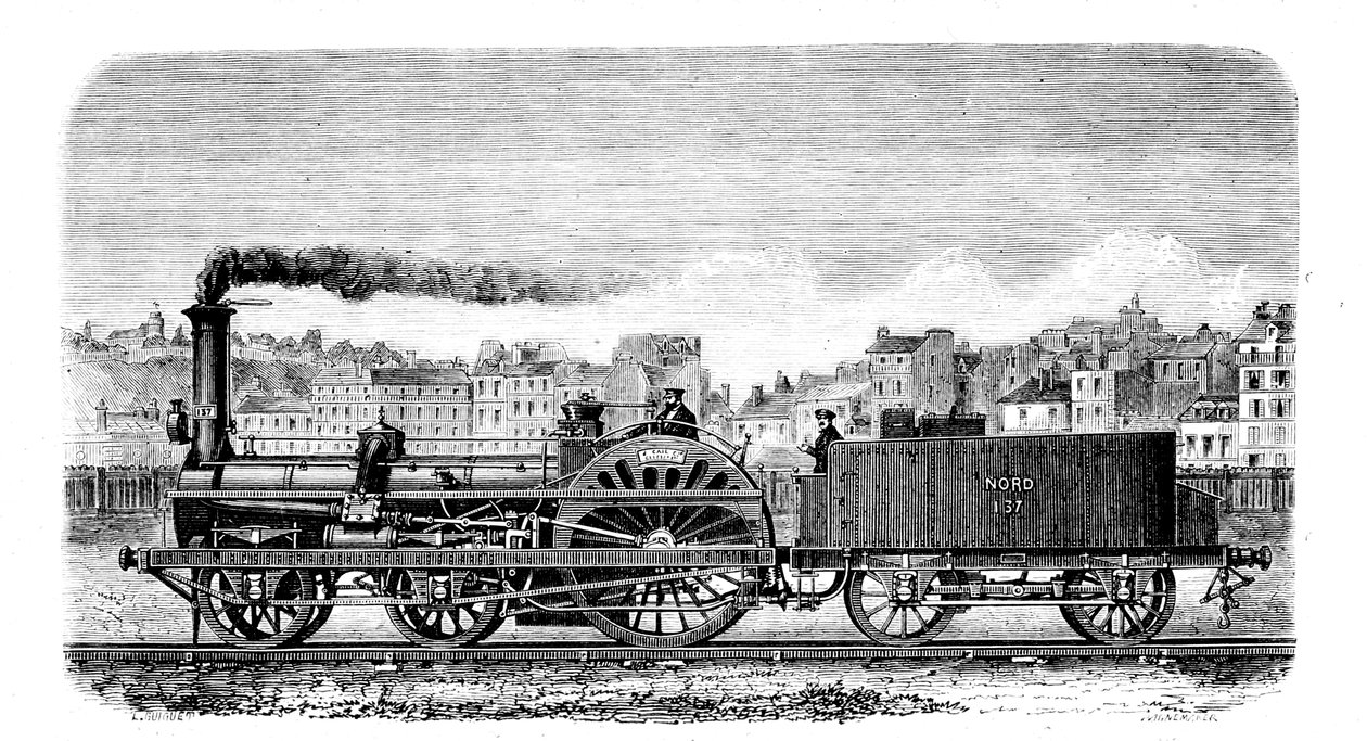 Dampflokomotive entworfen 1849 vom englischen Ingenieur Thomas Russell Crampton von Unbekannt