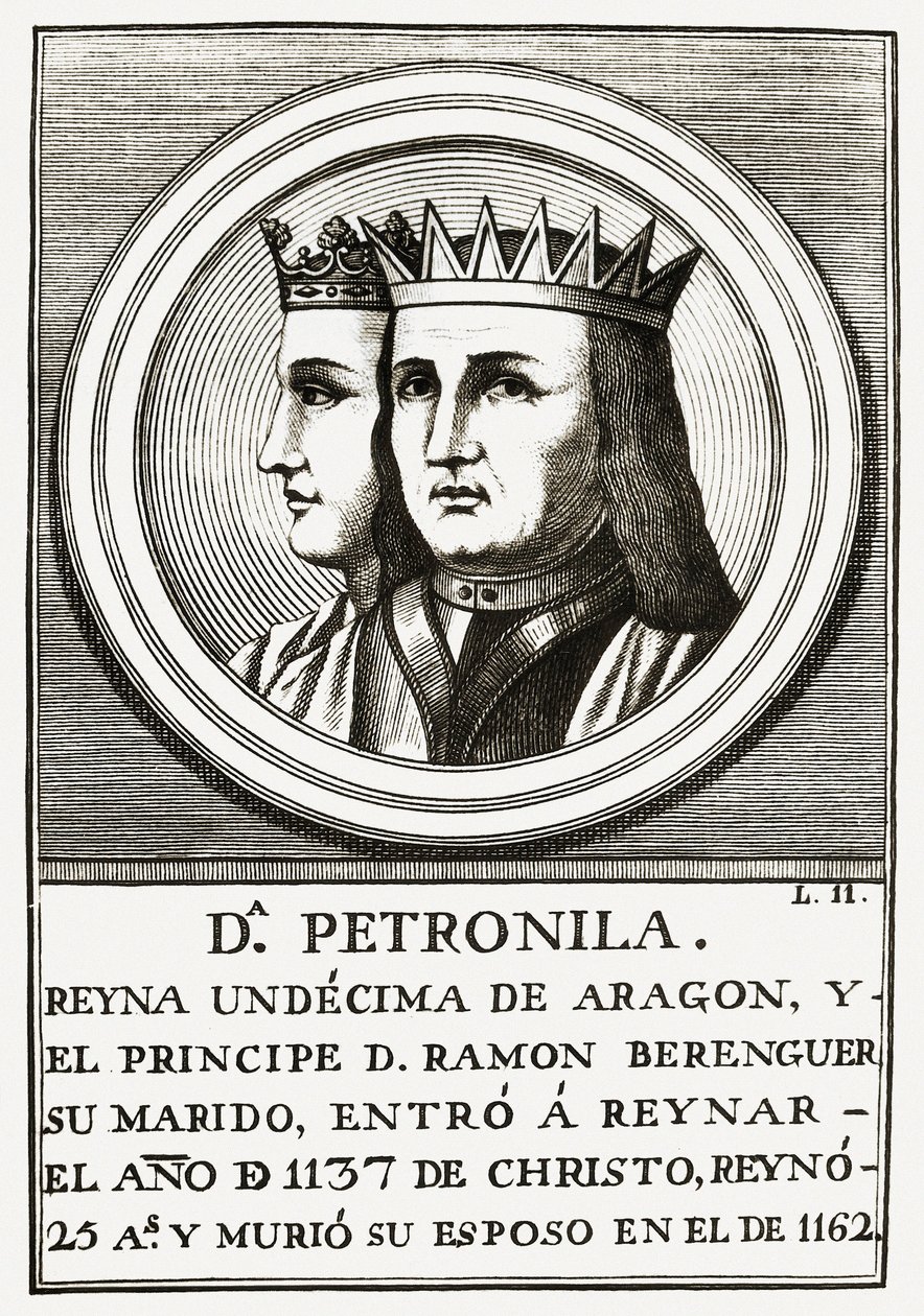 Raimond Berenger IV. von Barcelona und Petronilla, Königin von Aragon, Gravur von Unbekannt