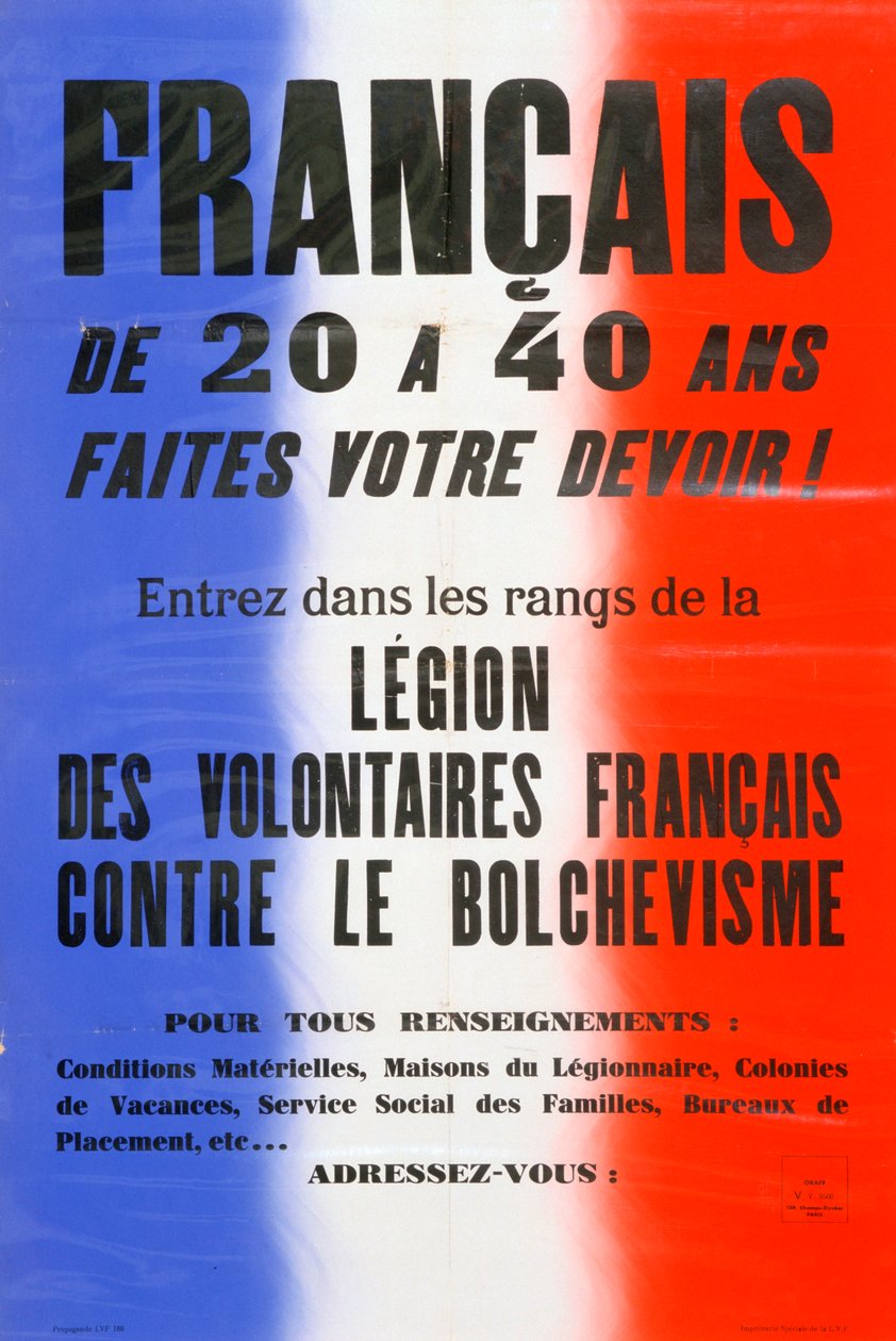 Rekrutierungsplakat für die Legion der französischen Freiwilligen, 1941-1944 von Unbekannt