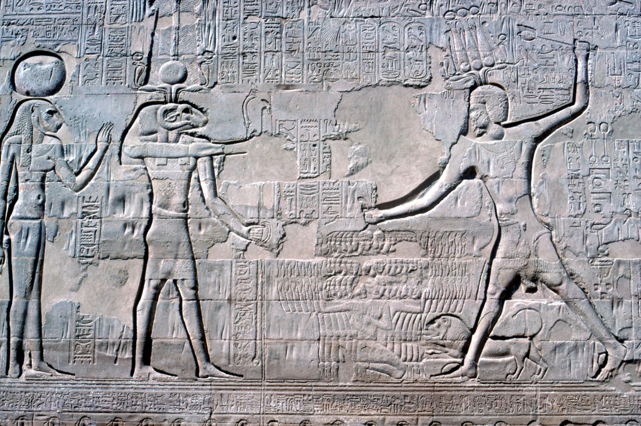 Relief des Pharaos vor Knum & Sekhmet, Tempel von Khnum, ptolemäische und römische Perioden von Unbekannt