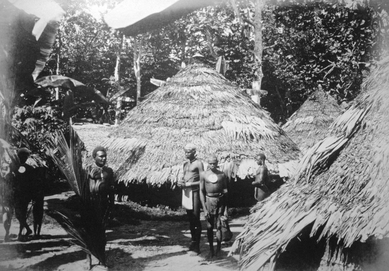 Rundhäuser der Einheimischen in Timotu, Santa Cruz, 1892 von Unbekannt