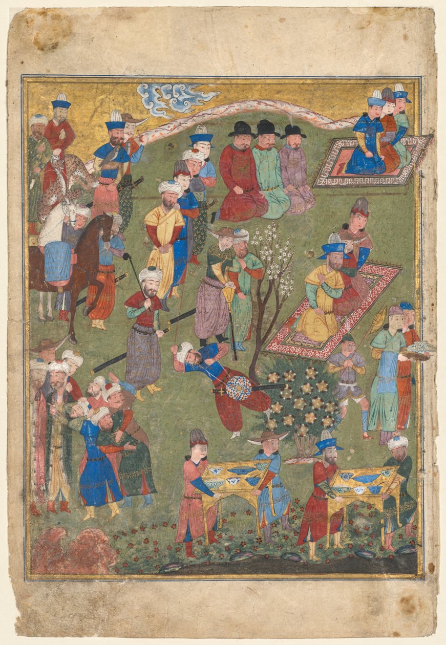 Königliches Fest in einem Garten recto aus dem doppelseitigen Frontispiz eines Shahnama..., 1444 von Unbekannt
