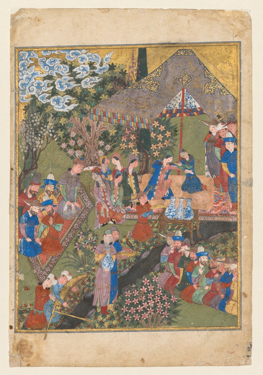 Königliches Fest in einem Garten, verso des rechten Folios aus dem doppelseitigen Frontispiz, um 1440 von Unbekannt