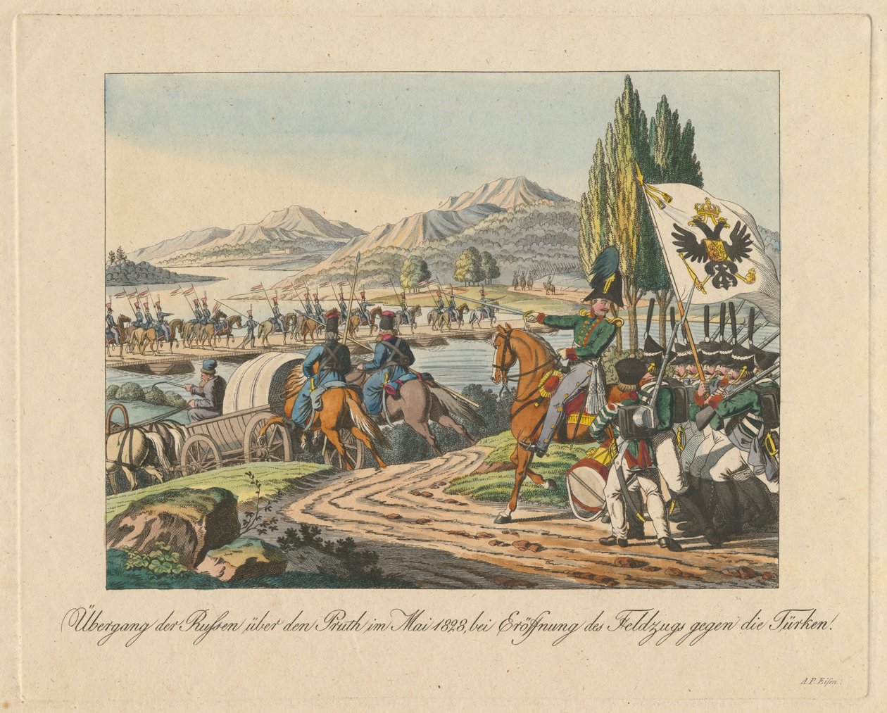 Russische Armee überquert den Pruth-Fluss nach Moldawien im Mai 1828, 1829 von Unbekannt