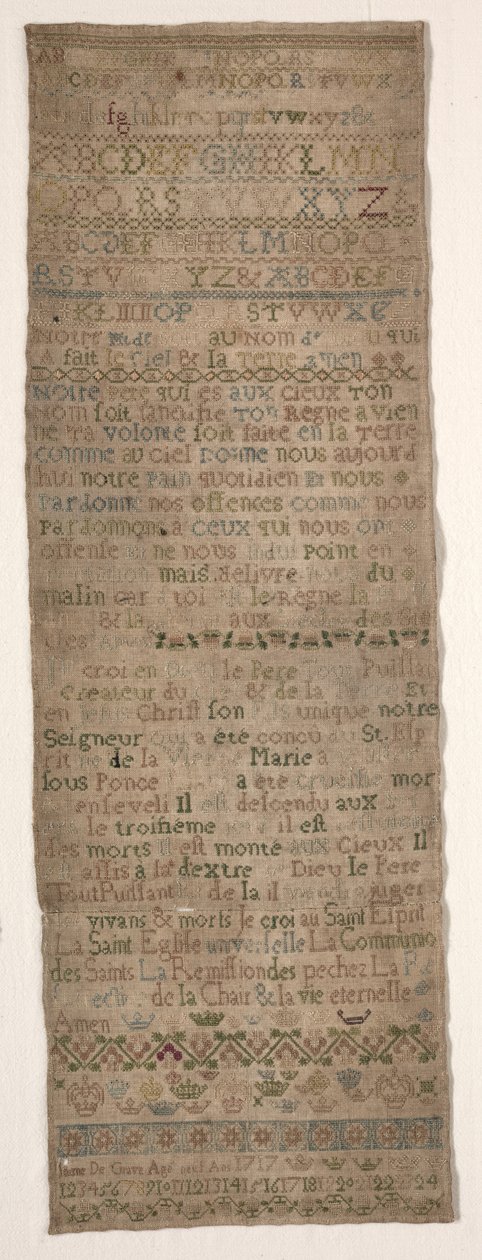 Stickmustertuch, 1717 von Unbekannt