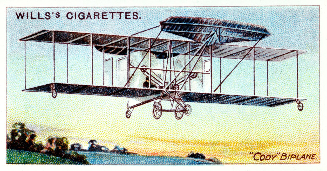 Samuel Franklin Cody, amerikanisch-britischer Flieger, fliegt Cody-Doppeldecker, um 1909 von Unbekannt