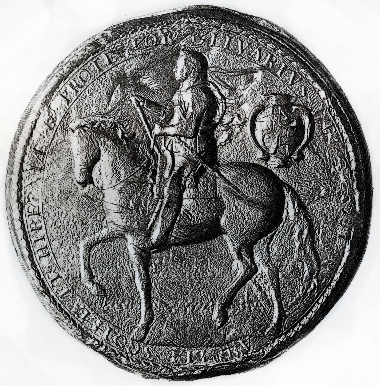 Siegel des Protektorats mit Oliver Cromwell zu Pferd, 17. Jahrhundert, 1899 von Unbekannt