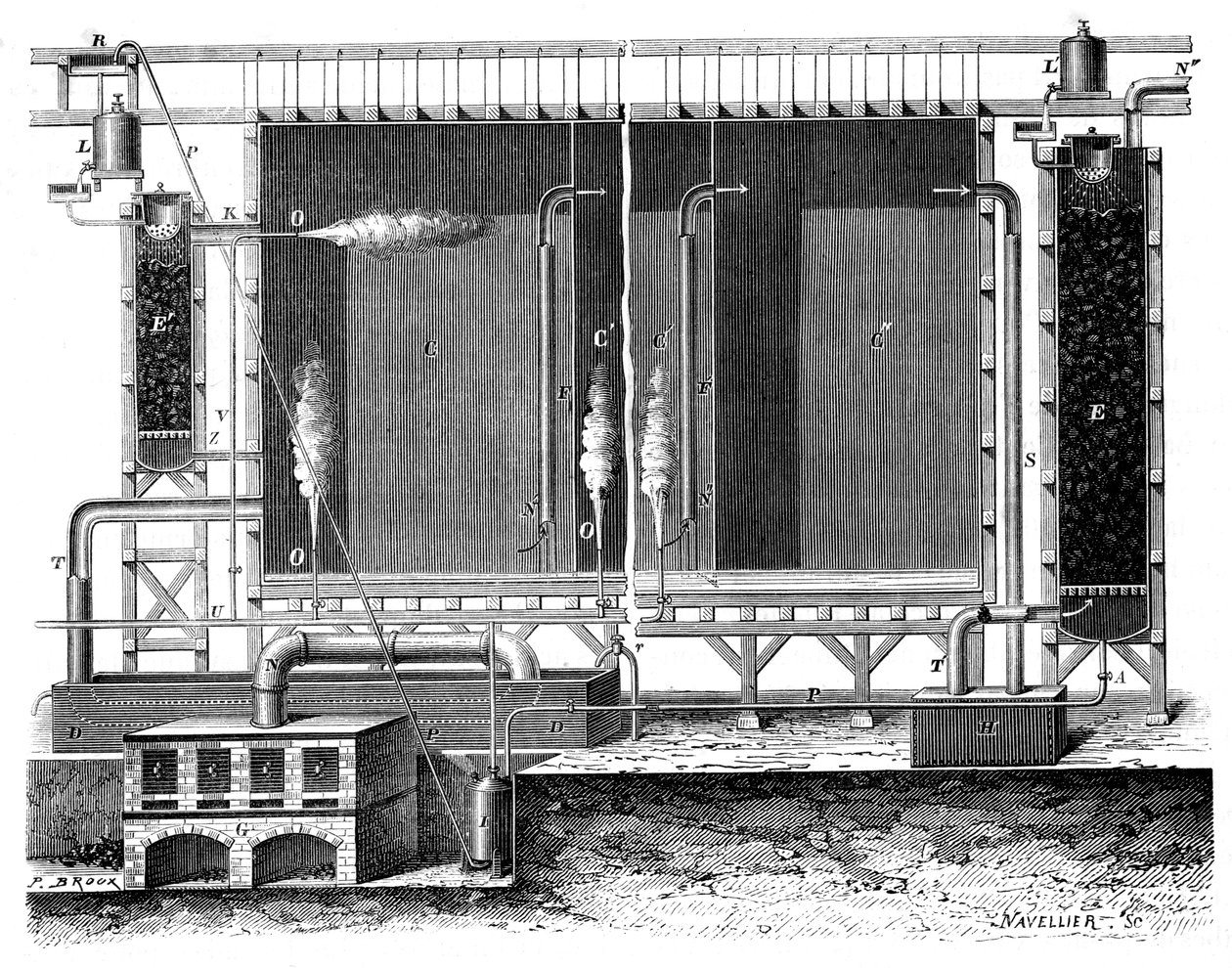 Schnittansicht der Bleikammern und Absorptionstürme von Gay-Lussac, 1870 von Unbekannt