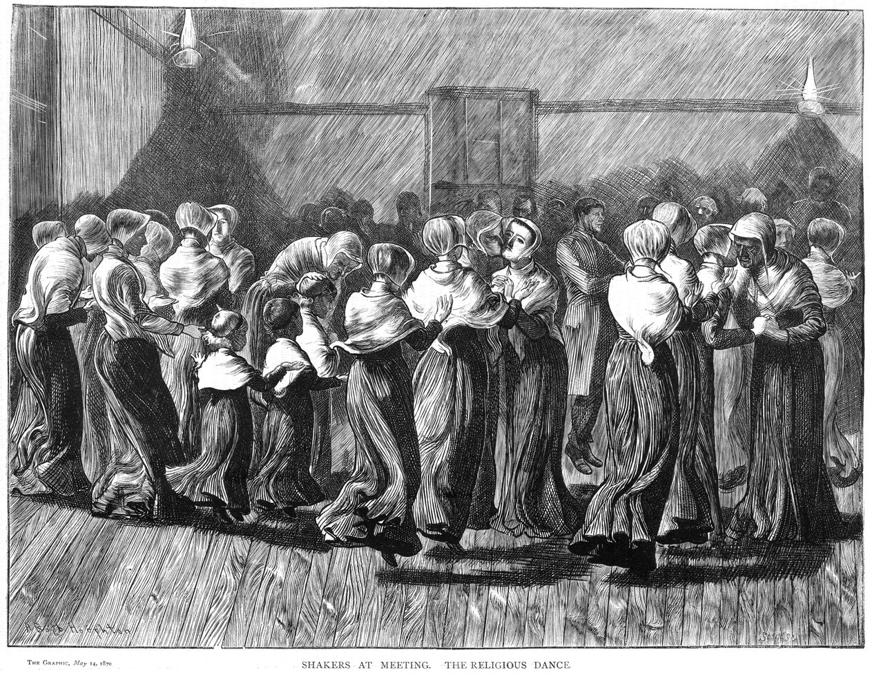 Shaker, die bei einem Treffen tanzen, Lebanon Springs, New York, USA, 1870 von Unbekannt