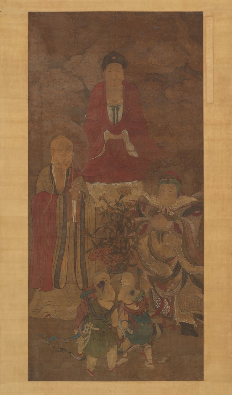 Shakyamuni mit Luohan, Himmelskönig und Jungen von Unbekannt