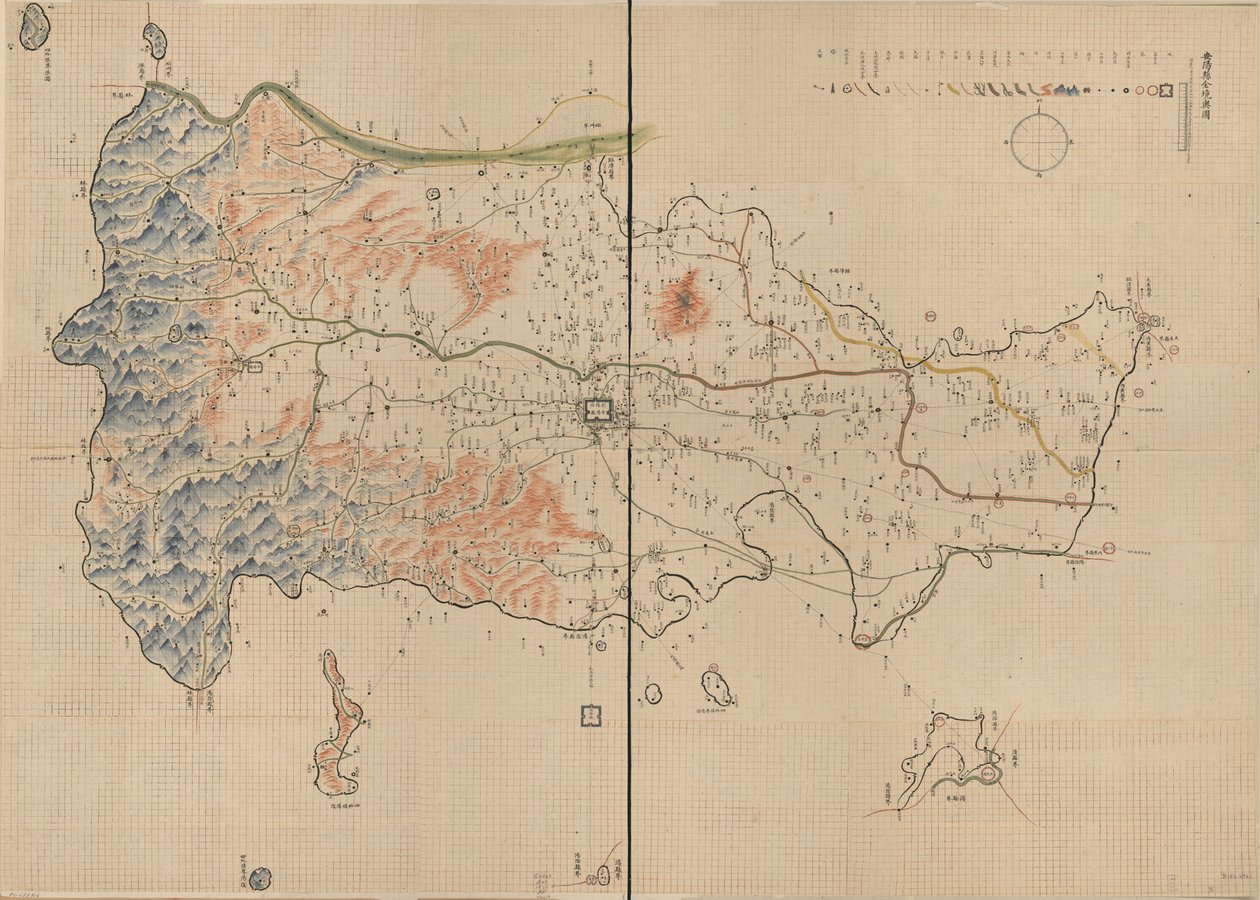 Zeigt Berge, Flüsse, Städte, Dörfer, Märkte, Tempel und Straßen im Landkreis Anyang, Provinz Henan von Unbekannt