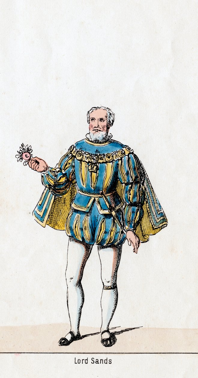 Sir William Sands, Kostümentwurf für Shakespeares Stück, Heinrich VIII, 19. Jahrhundert von Unbekannt