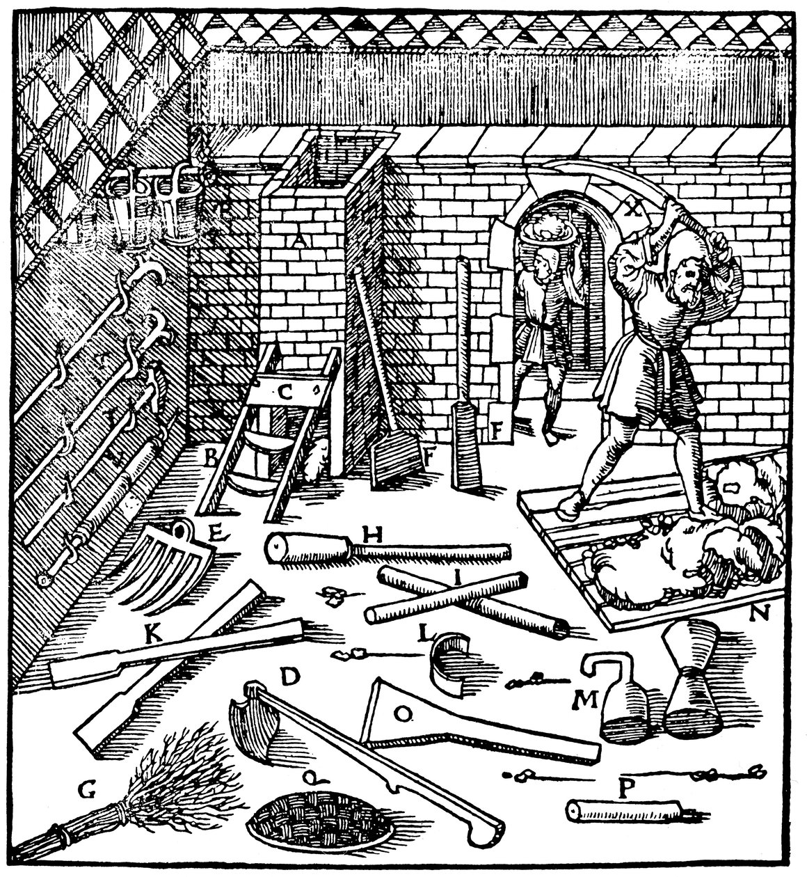 Schmelzen von Erzen Gold, Silber, Kupfer und Blei, 1556 von Unbekannt