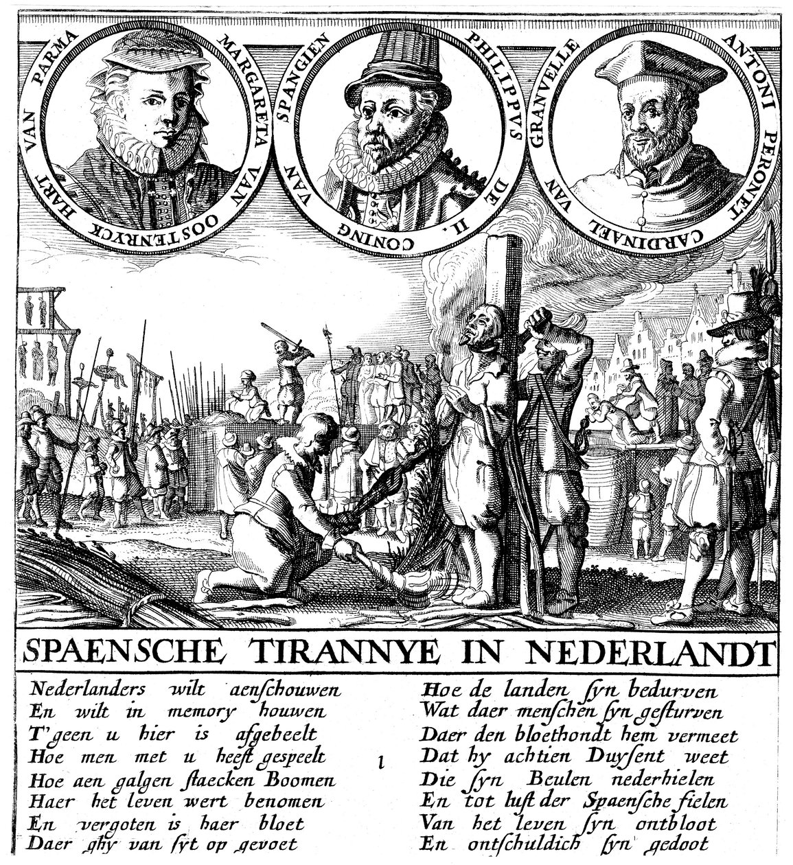Spanische Hinrichtung von Hugenotten, um 1565 von Unbekannt