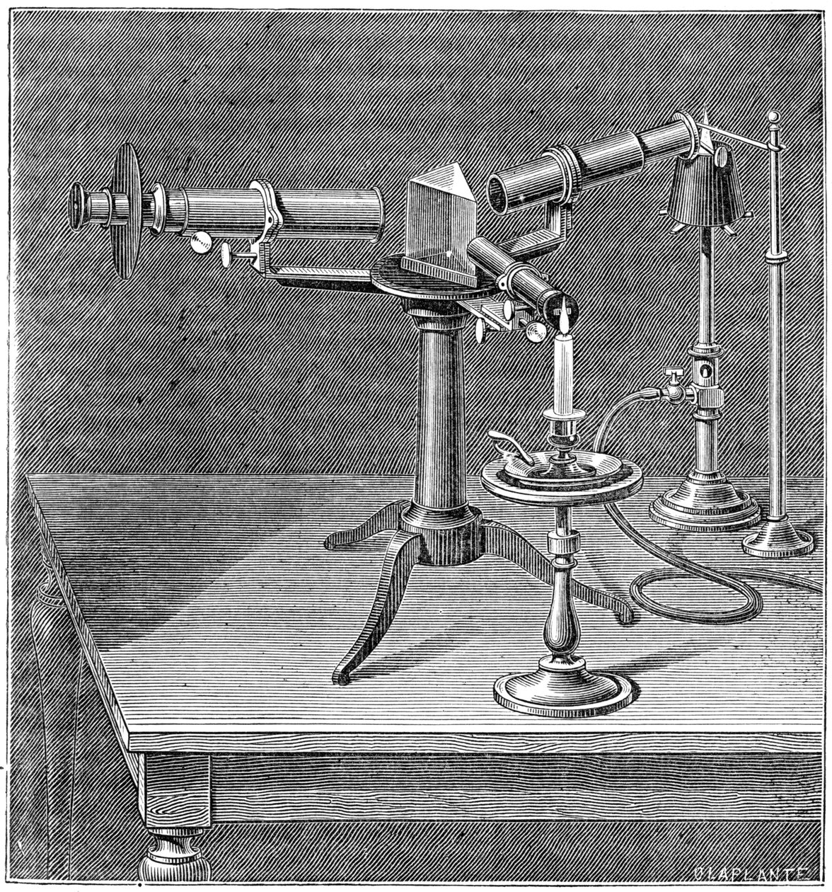 Spektroskopisches Gerät verwendet von Robert Wilhelm Bunsen und Gustav Robert Kirchhoff, ca. 1895 von Unbekannt