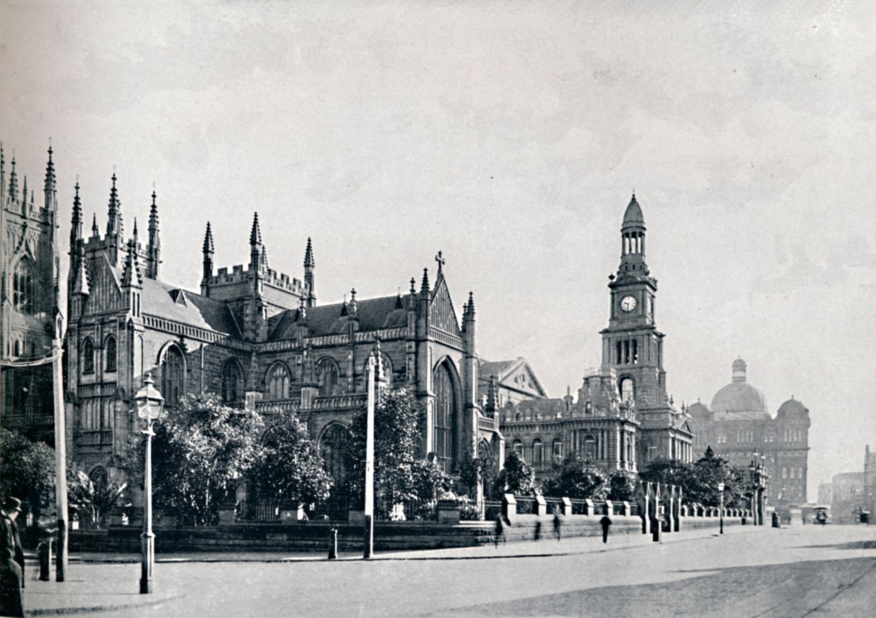 St. Andrews Kathedrale, Sydney Rathaus und Markthallen, ca. 1900 von Unbekannt