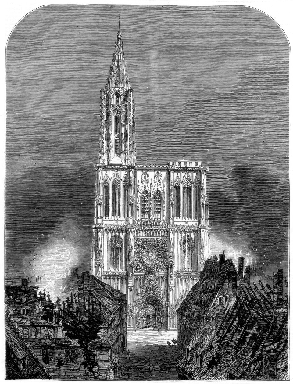 Straßburger Kathedrale während der letzten Bombardierung der Stadt, Deutsch-Französischer Krieg, 1870 von Unbekannt