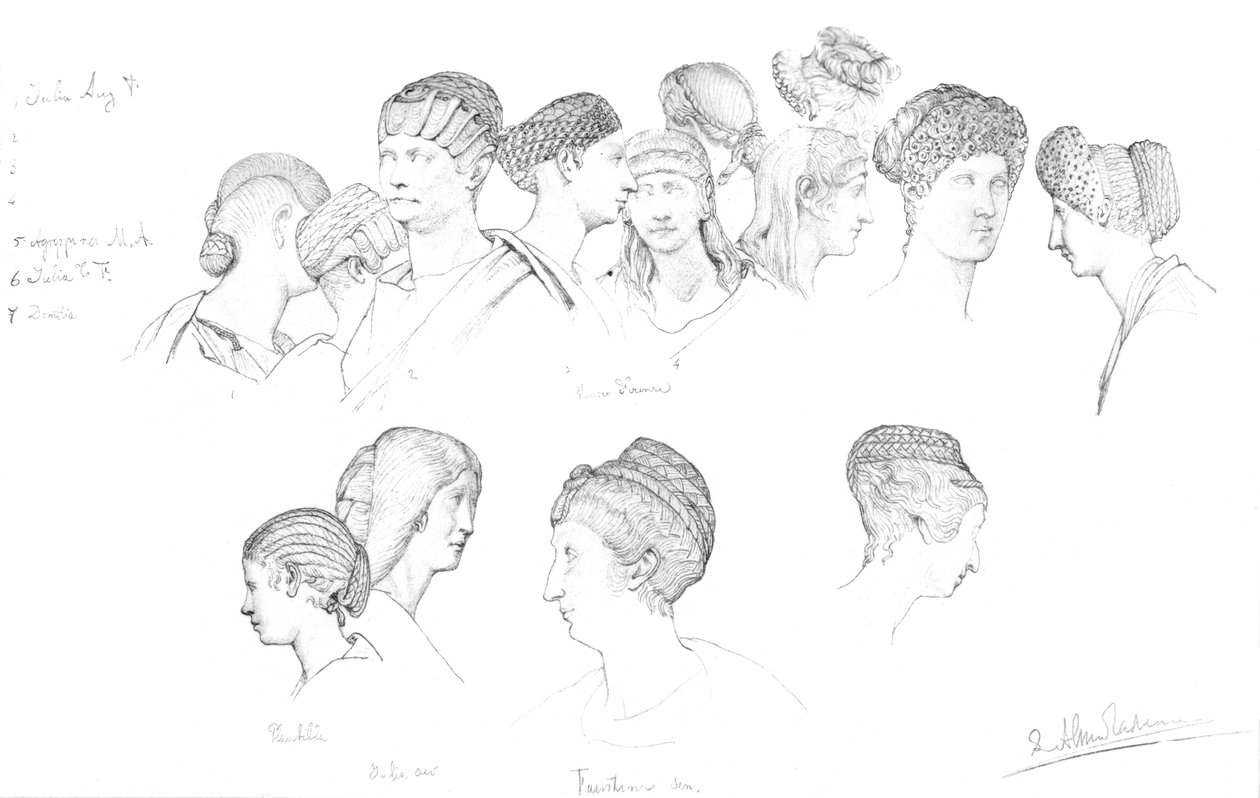 Studien römischer Kopfbedeckungen im Uffizien-Museum, Florenz, um 1880-1882 von Unbekannt