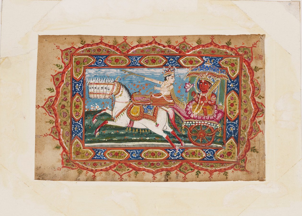 Surya, der Sonnengott, in einem von sieben Pferden gezogenen Wagen, frühes 19. Jahrhundert von Unbekannt