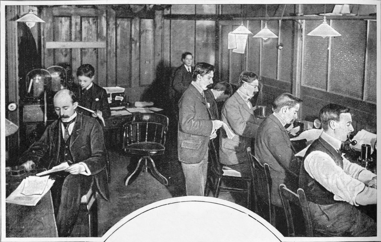 Band- und Telegrafenzimmer der Zeitung Daily Express, London, ca. 1900 von Unbekannt
