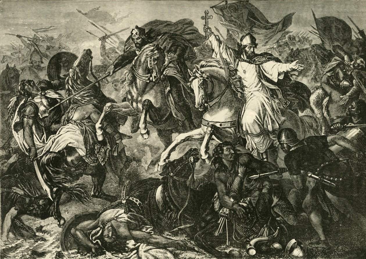 Der Bischof von Regensburg in der Schlacht von Augsburg, Schlacht am Lechfeld 955, 1890 von Unbekannt