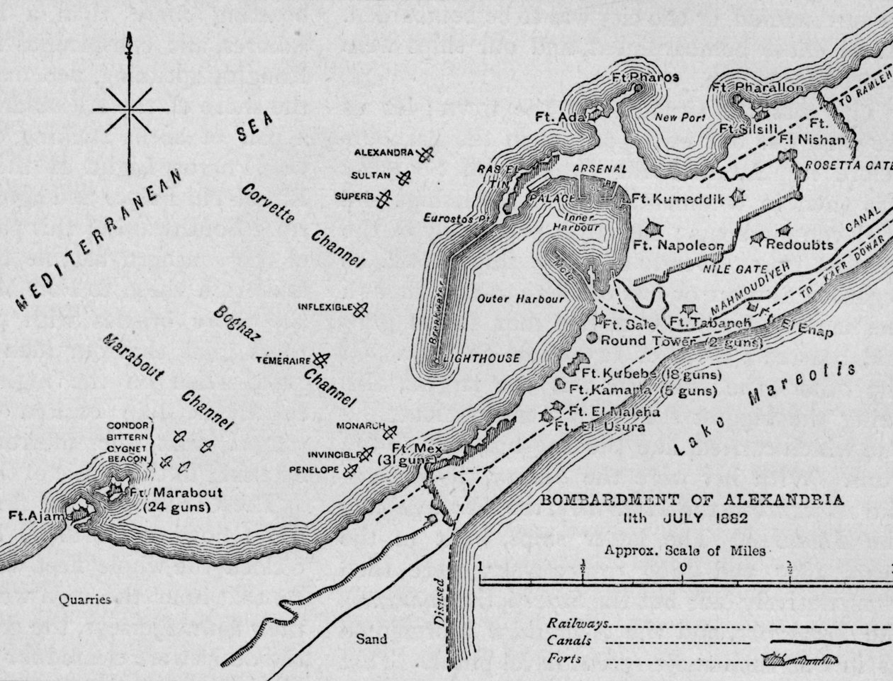 Die Bombardierung von Alexandria: Skizzenkarte, 1902 von Unbekannt